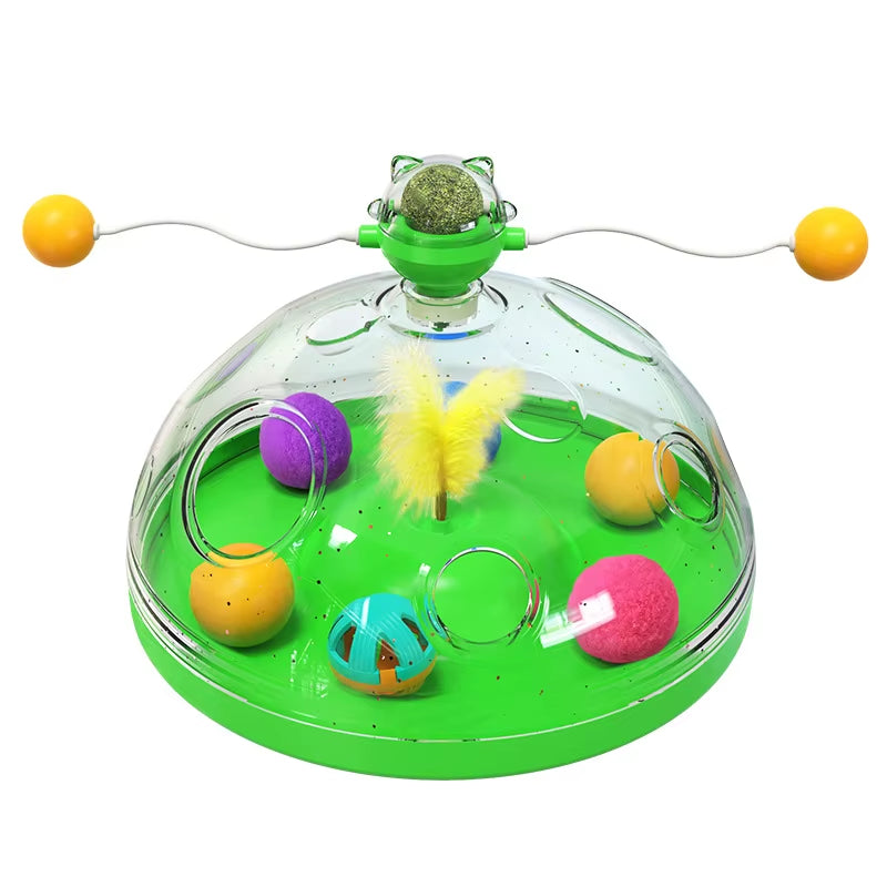 Cat Puzzle Toys Indoor for Kitten Interactive Games Spinning Track Balls & Feather Teaser Toy Stimulation Brain Treasure Chest