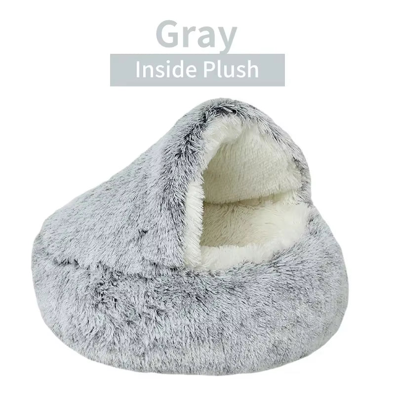 2-in-1 Round Cushion & Warm Pet House for Cats and Small Dogs