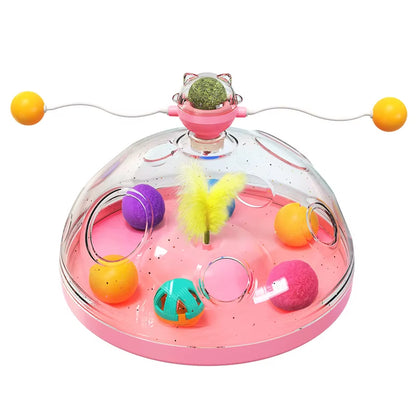 Cat Puzzle Toys Indoor for Kitten Interactive Games Spinning Track Balls & Feather Teaser Toy Stimulation Brain Treasure Chest